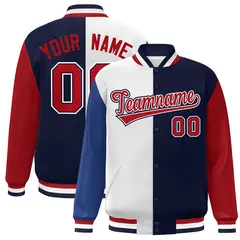 Royal White Navy-Red Color Block Varsity Bomber Jacket