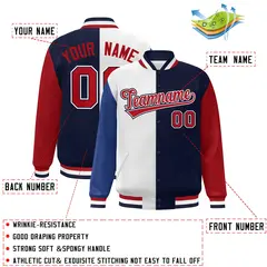 Royal White Navy-Red Color Block Varsity Bomber Jacket 2