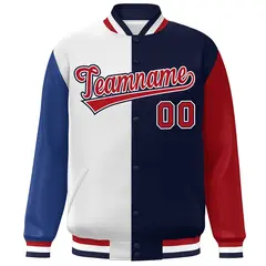 Royal White Navy-Red Color Block Varsity Bomber Jacket 3