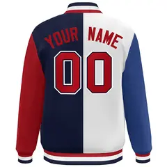 Royal White Navy-Red Color Block Varsity Bomber Jacket 4