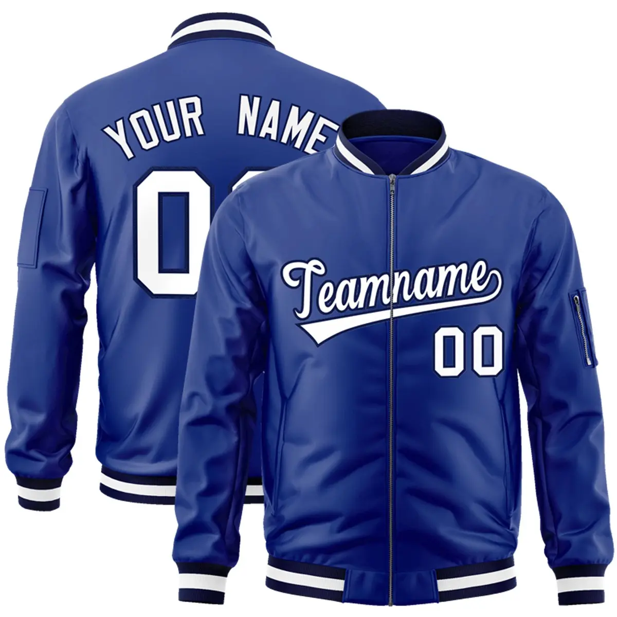 Royal White-Navy Varsity Full-Zip Letterman Bomber Jacket
