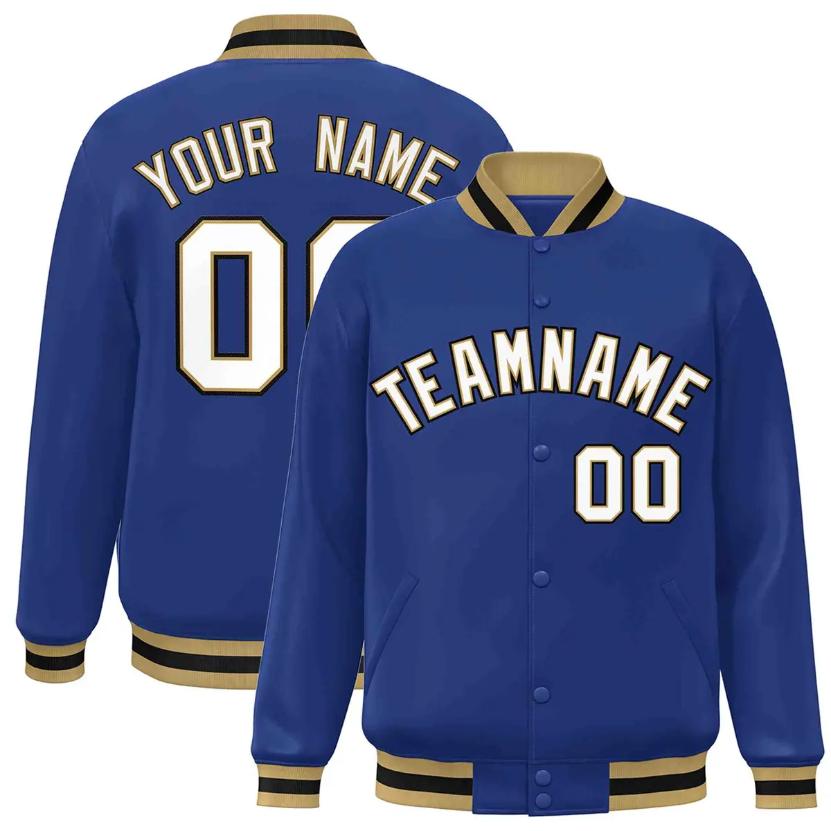 Royal White-Old Gold Varsity Full-Snap Letterman Jacket