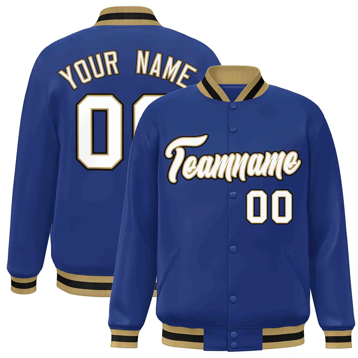 Royal White-Old Gold Varsity Full-Snap Letterman Jacket