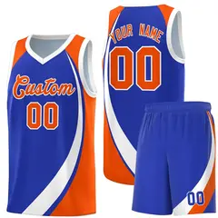 Royal White-Orange Color Block Basketball Jersey