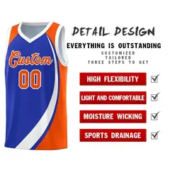 Royal White-Orange Color Block Basketball Jersey 4