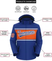 Royal White-Orange Color Block Hooded Waterproof Jacket 2