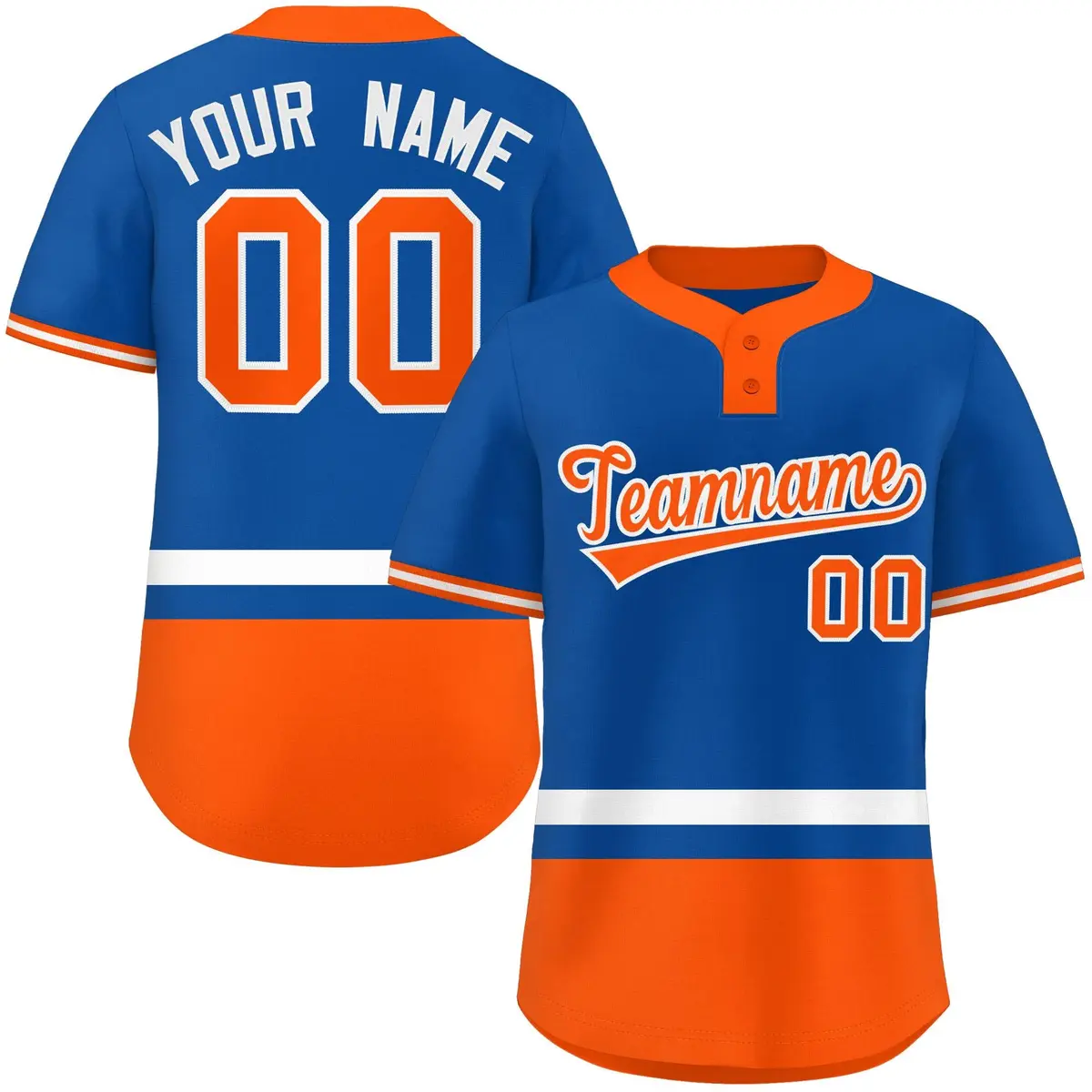 Royal White-Orange Color Block Two-Button Softball Jersey