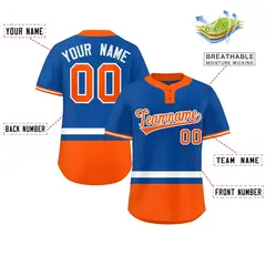 Royal White-Orange Color Block Two-Button Softball Jersey 2