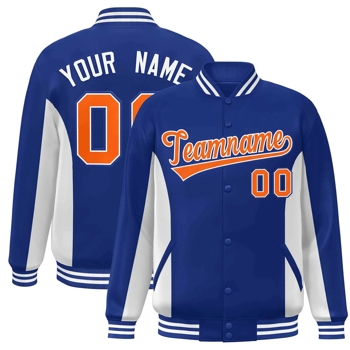 Royal White-Orange Color Block Varsity Letterman Baseball Jacket