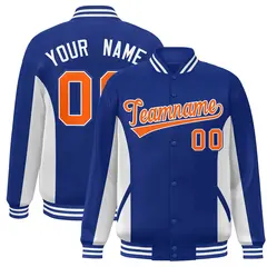 Royal White-Orange Color Block Varsity Letterman Baseball Jacket 1