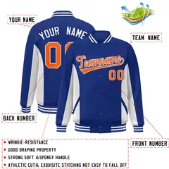 Royal White-Orange Color Block Varsity Letterman Baseball Jacket 2
