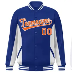Royal White-Orange Color Block Varsity Letterman Baseball Jacket 3