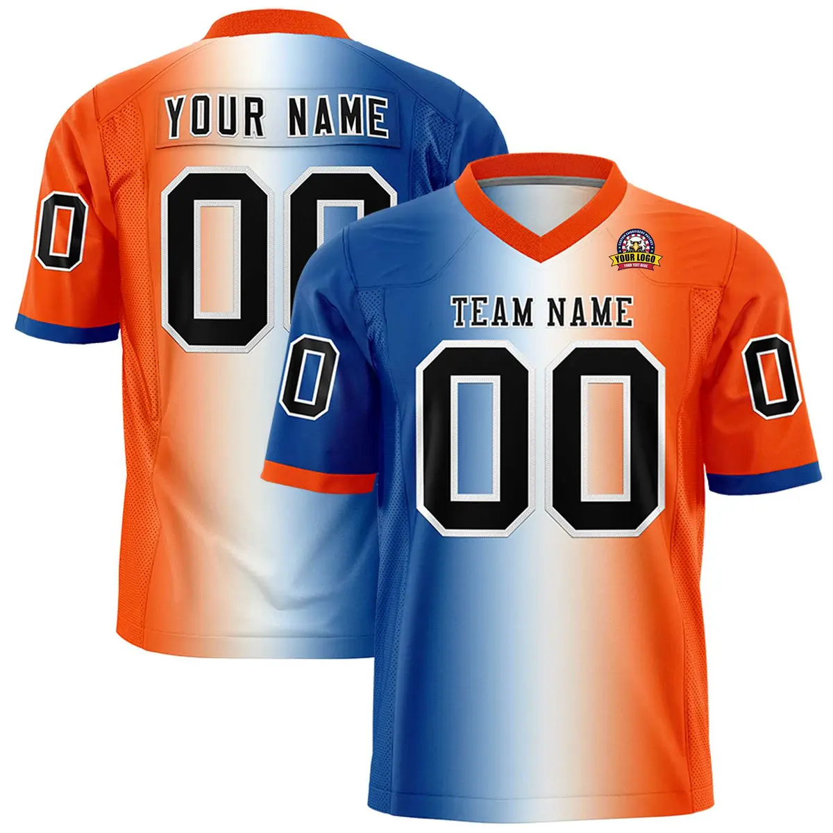 Royal White-Orange Gradient Football Jersey