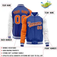 Royal White-Orange Raglan Full-Zip Letterman Baseball Jacket 4