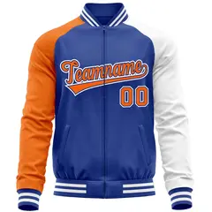 Royal White-Orange Raglan Full-Zip Letterman Baseball Jacket 5