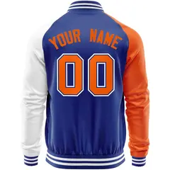 Royal White-Orange Raglan Full-Zip Letterman Baseball Jacket 6