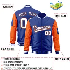 Royal White-Orange Raglan Varsity Letterman Bomber Jacket 2