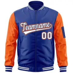 Royal White-Orange Raglan Varsity Letterman Bomber Jacket 3