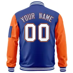 Royal White-Orange Raglan Varsity Letterman Bomber Jacket 4