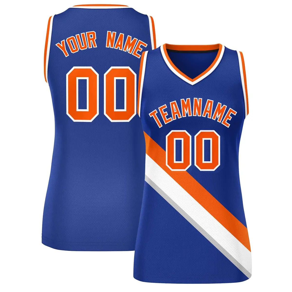 Women's Royal White-Orange Thick Slash Mesh Basketball Jersey