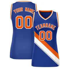 Royal White-Orange Thick Slash Mesh Basketball Jersey
