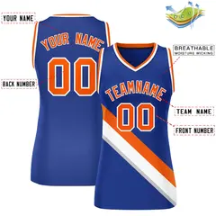 Women's Royal White-Orange Thick Slash Mesh Basketball Jersey 2