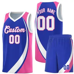 Royal White-Pink Color Block Basketball Jersey 1