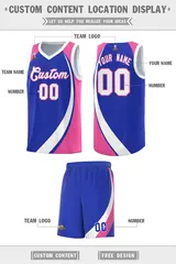 Royal White-Pink Color Block Basketball Jersey 2