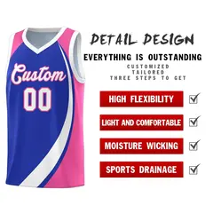 Royal White-Pink Color Block Basketball Jersey 4