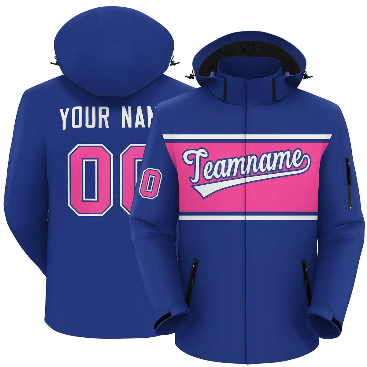 Royal White-Pink Color Block Hooded Waterproof Jacket
