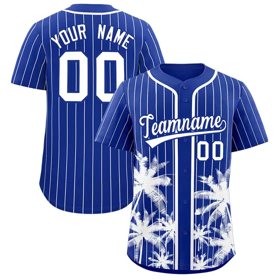 Royal White Pinstripe Coconut Tree Baseball Jersey