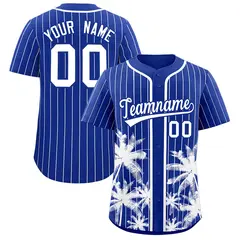 Royal White Pinstripe Coconut Tree Baseball Jersey