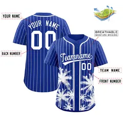 Royal White Pinstripe Coconut Tree Baseball Jersey 2