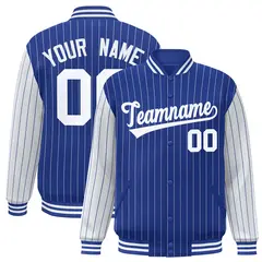 Royal White Pinstripe Raglan Varsity Letterman Baseball Jacket