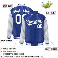 Royal White Pinstripe Raglan Varsity Letterman Baseball Jacket 2