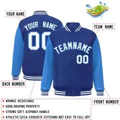 Royal White-Powder Blue Raglan Varsity Full-Snap Letterman Jacket 2