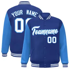 Royal White-Powder Blue Raglan Varsity Full-Snap Letterman Jacket