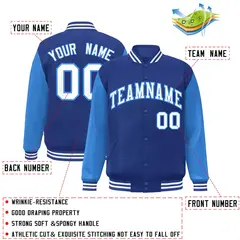 Royal White-Powder Blue Raglan Varsity Full-Snap Letterman Jacket 2