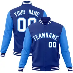 Royal White-Powder Blue Raglan Varsity Full-Snap Letterman Jacket