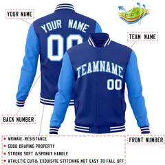 Royal White-Powder Blue Raglan Varsity Full-Snap Letterman Jacket 4