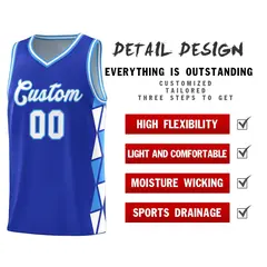Royal White-Powder Blue Triangle Splicing Basketball Jersey 4
