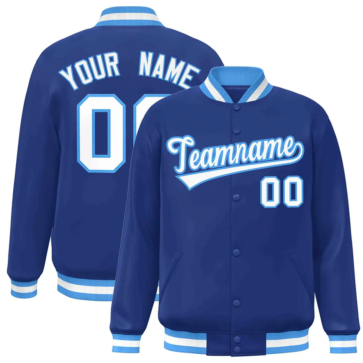 Royal White Powder Blue Varsity Full-Snap Letterman Jacket