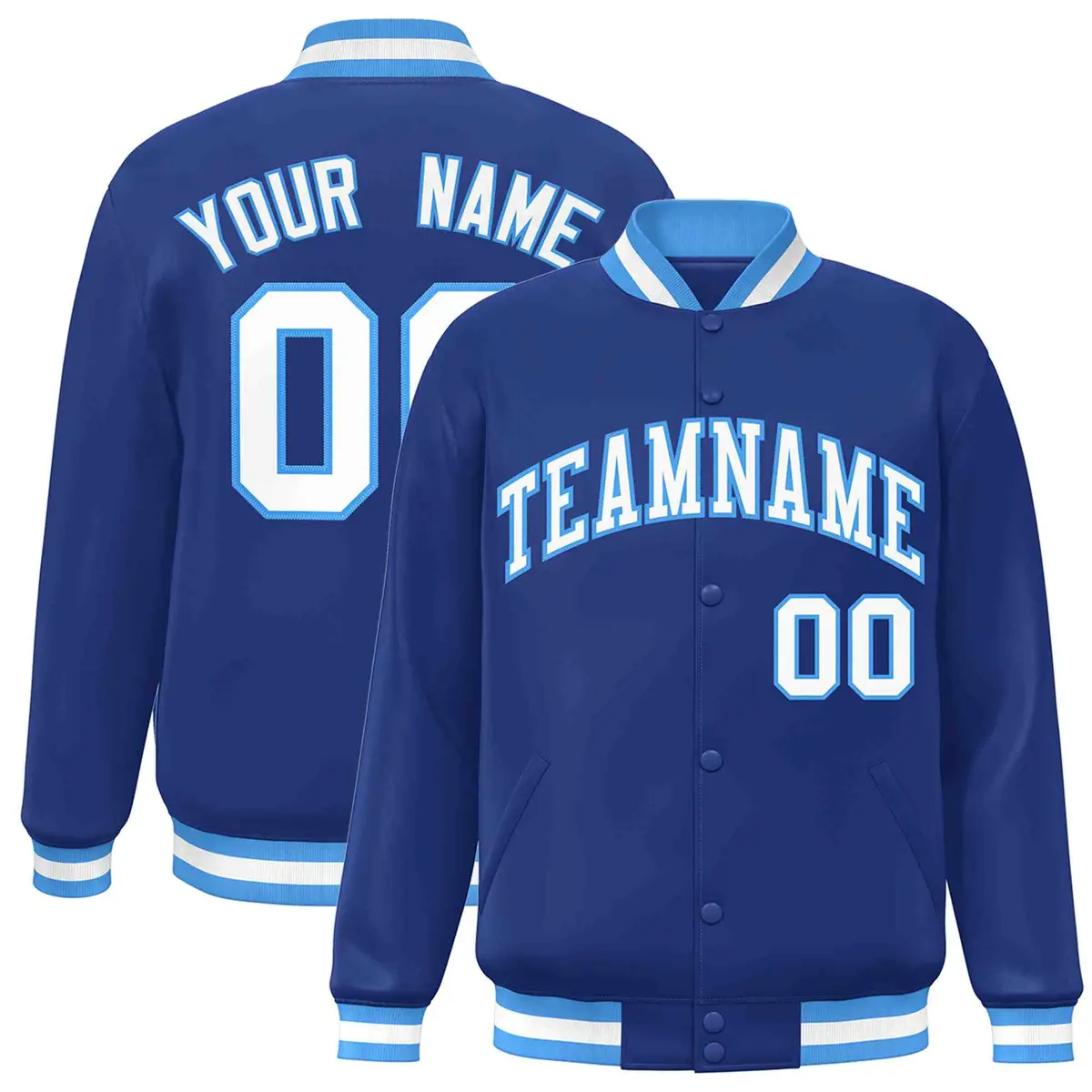 Royal White Powder Blue Varsity Full-Snap Letterman Jacket