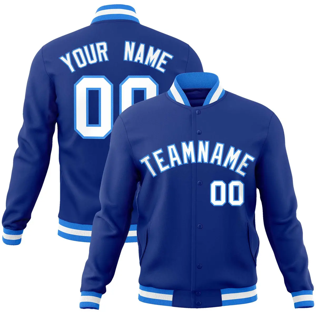 Royal White Powder Blue Varsity Full-Snap Letterman Jacket