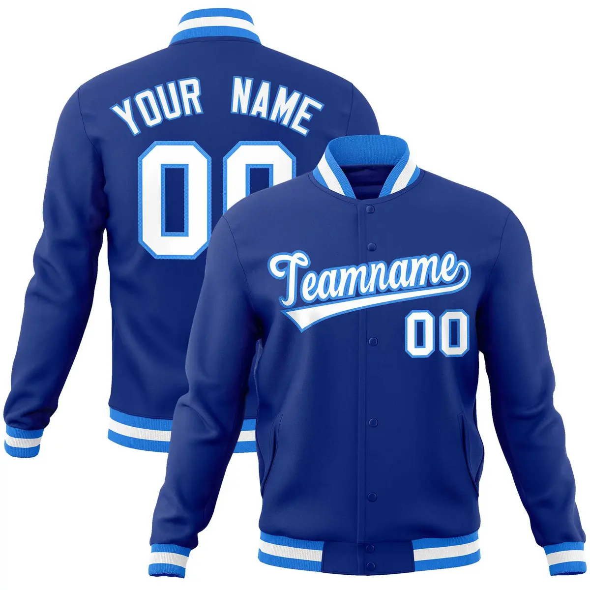 Royal White Powder Blue Varsity Full-Snap Letterman Jacket