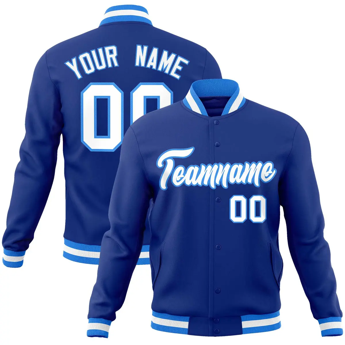 Royal White Powder Blue Varsity Full-Snap Letterman Jacket