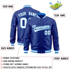 Royal White-Powder Blue Varsity Full-Zip Letterman Bomber Jacket 2