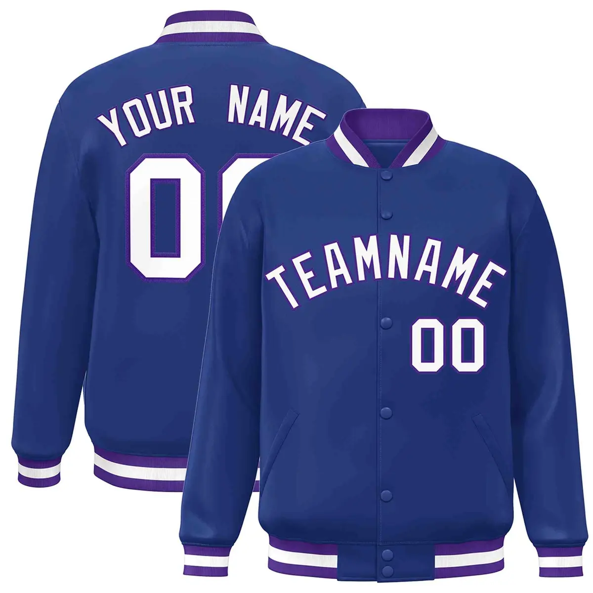 Royal White-Purple Varsity Full-Snap Letterman Jacket