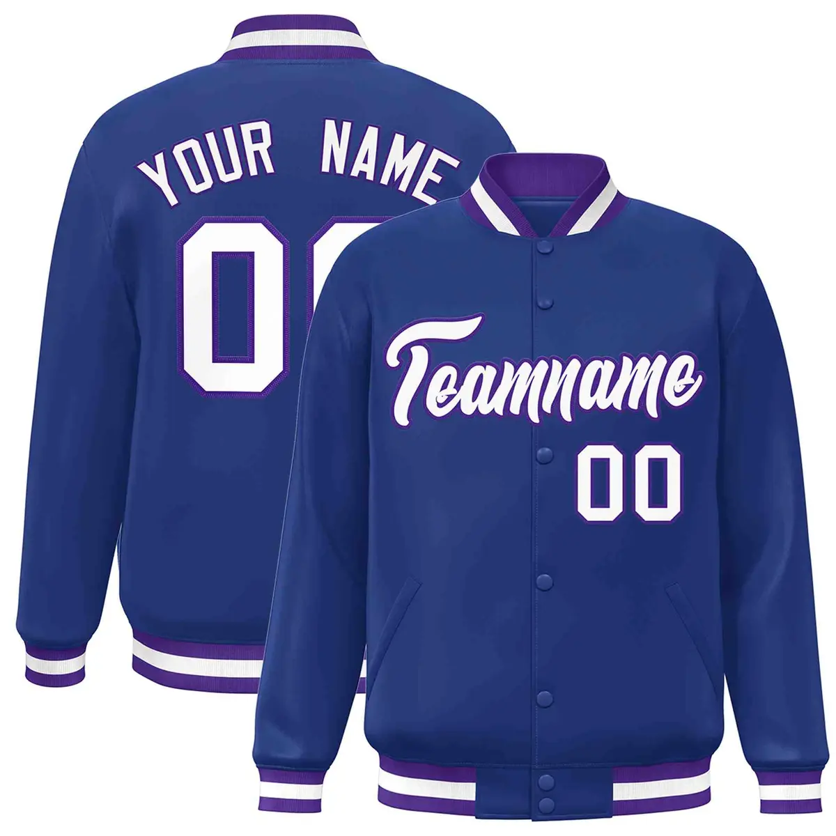 Royal White-Purple Varsity Full-Snap Letterman Jacket