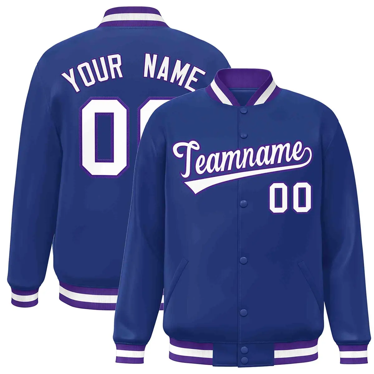Royal White-Purple Varsity Full-Snap Letterman Jacket